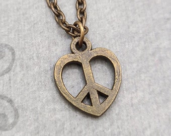 Peace Sign Necklace SMALL Peace Sign Heart Necklace Peace Sign Charm Necklace Boho Jewelry Peace Sign Pendant Necklace Hippie Jewelry Gift