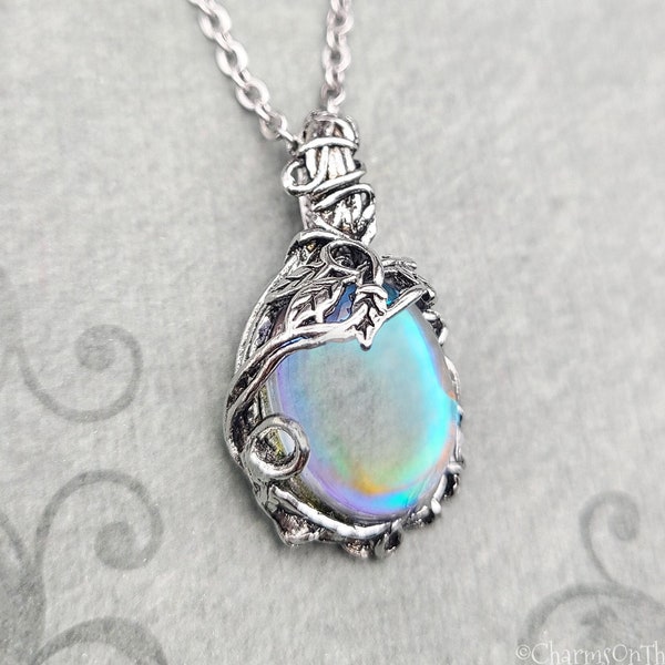 Amulet Necklace SMALL Clear Blue Gem Necklace Resin Magic Amulet Pendant Necklace Iridescent Charm Necklace Gift for Her Women's Jewelry