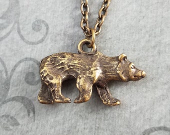 Bear Necklace SMALL Brown Bear Charm Necklace Bronze Necklace Bear Jewelry Bear Pendant Necklace Bear Gift Bridesmaid Necklace Grizzly Bear