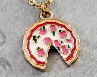 Pizza Necklace SMALL Full Whole Pizza Pendant Food Charm Necklace Cute Colorful Realistic Pizza Jewelry Gift for Her Under 30 Womens Jewelry