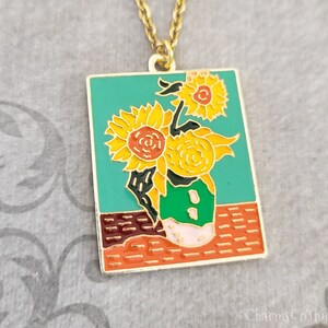 Sunflower Necklace Van Gogh Sunflowers Painting Necklace SMALL Yellow Sunflower Charm Flower Pendant Necklace Boho Jewelry Art Jewelry Gift