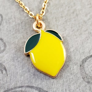 Lemon Necklace Yellow Lemon Jewelry SMALL Charm Lemon Women&#39;s Pendant Necklace Fruit Necklace Bridesmaid Jewelry Gift for Her Under 30