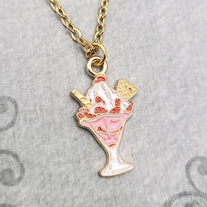 Ice Cream Sundae Necklace SMALL Pink Strawberry Ice Cream Charm Ice Cream Pendant Ice Cream Jewelry Food Jewelry Ice Cream Gift Stocking