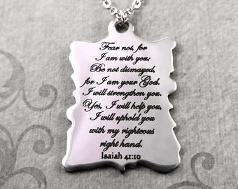 Isaiah 41:10 Necklace Fear Not I Am With You Engraved Christian Jewelry Loss Hope Motivation Strength Inspirational Bible Scripture Gift