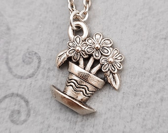 Plant Necklace Plant Jewelry SMALL Plant Charm Flower Necklace Flower Pot Necklace Pendant Necklace Gardening Gift Plant Mom Gardener Gift