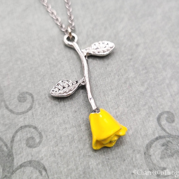 Yellow Rose Necklace Rose Charm Necklace Rose Jewelry Rose Pendant Necklace Anniversary Jewelry Girlfriend Necklace Bridesmaid Necklace Gift