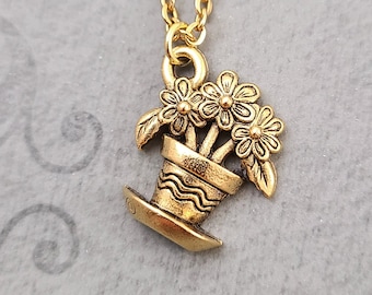 Plant Necklace Plant Jewelry SMALL Plant Charm Flower Necklace Flower Pot Necklace Pendant Necklace Gardening Gift Plant Mom Gardener Gift