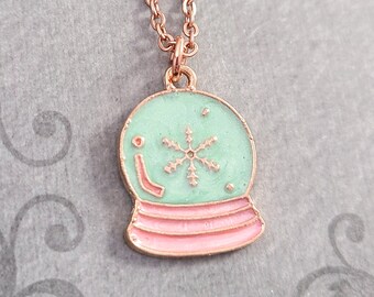 Snow Globe Necklace SMALL Snow Globe Charm Winter Necklace Winter Jewelry Rose Gold Necklace Snowglobe Gift Christmas Jewelry Pendant