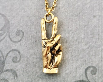Peace Sign Necklace SMALL Peace Sign Hand Necklace V Sign Necklace Hippie Charm Necklace Pendant Necklace Peace Sign Jewelry Hippie Gift
