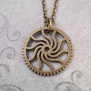 Gear Necklace SMALL Bronze Gear Charm Necklace Spiral Gear Jewelry Cogs and Gears Necklace Gear Pendant Necklace Steampunk Jewelry Gift