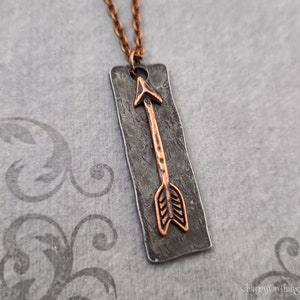 Arrow Necklace Copper Arrow Charm Necklace Boho Necklace Black Arrow Pendant Hunting Jewelry Arrow Jewelry Hunter Gift Rustic Distressed