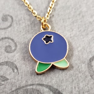 Blueberry Necklace SMALL Cute Blueberry Charm Women&#39;s Pendant Necklace Fruit Necklace Minimalist Bridesmaid Jewelry Gift for Her Under 30