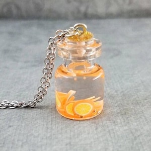Orange Necklace Fruit Infused Water Necklace Detox Water Jar Charm Necklace Pendant Necklace Flavored Water Women&#39;s Jewelry Gift for Her