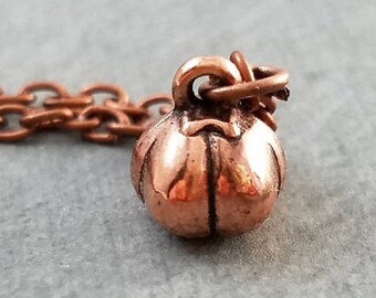 Pumpkin Necklace VERY SMALL Pumpkin Charm Necklace Copper Pumpkin Jewelry Halloween Jewelry Autumn Jewelry Orange Pumpkin Pendant Necklace