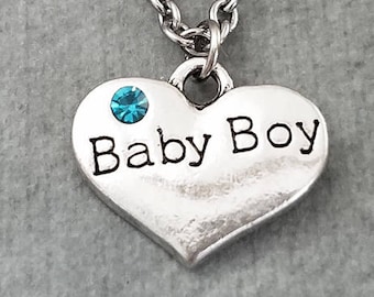 Baby Boy Necklace SMALL Baby Boy Heart Necklace It's a Boy Jewelry New Mom Gift New Baby Present Baby Shower Favor Heart Jewelry Rhinestone