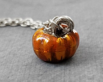 Pumpkin Necklace SMALL Orange Pumpkin Jewelry Pumpkin Pendant Necklace Enamel Charm Necklace Autumn Jewelry Fall Necklace Autumn Necklace