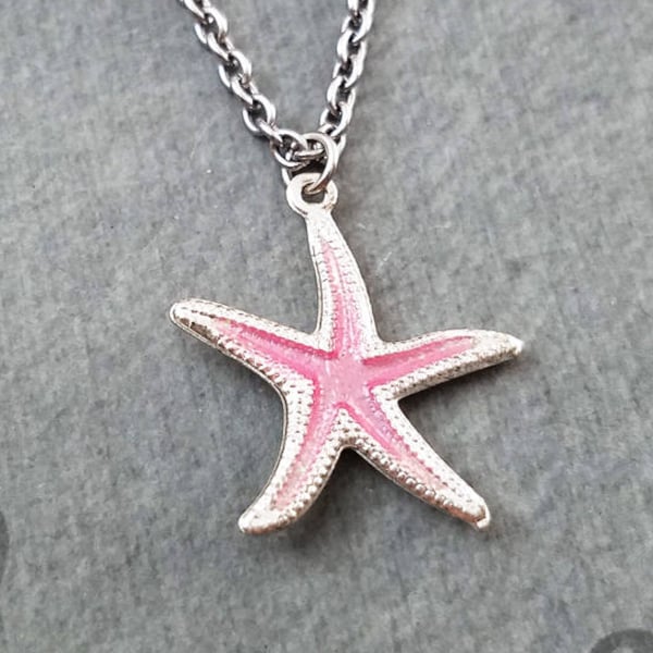 Pink Starfish Necklace SMALL Starfish Jewelry Ocean Necklace Beach Necklace Beach Jewelry Charm Necklace Tropical Jewelry Sea Necklace