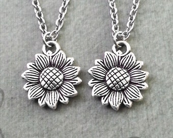Sunflower Necklace Set of 2 SMALL Sunflower Charm Necklace Sunflower Pendant Flower Necklace Best Friend Necklaces Friendship Necklace