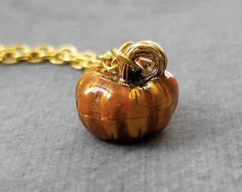 Pumpkin Necklace SMALL Orange Pumpkin Jewelry Pumpkin Pendant Necklace Enamel Charm Necklace Autumn Jewelry Fall Necklace Autumn Necklace