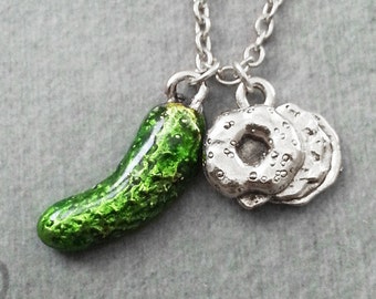 Bagel VERY SMALL Pickle Necklace Bagel Jewelry Bagel Sandwich Charm Necklace Pickle Pendant Necklace Food Necklace Pickle Jewelry Food Gift