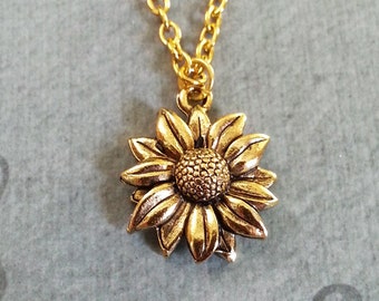 Sunflower Necklace SMALL Sunflower Jewelry Sunflower Pendant Gold Sunflower Charm Flower Necklace Bridesmaid Necklace Flower Girl Jewelry