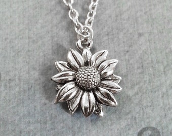 Sunflower Necklace SMALL Sunflower Jewelry Sunflower Pendant Silver Sunflower Charm Flower Necklace Bridesmaid Necklace Flower Girl Gift