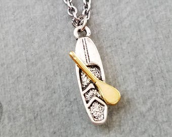 Paddle Board Necklace SMALL Paddle Board Charm Necklace Paddleboarding Gift Paddleboarder Beach Jewelry Sports Jewelry Pendant Necklace