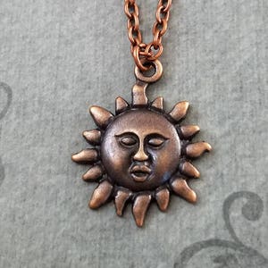 Sun Necklace SMALL Radiant Sun Charm Necklace Celestial Sun Jewelry Copper Necklace Sun Pendant Necklace Bridesmaid Necklace Girlfriend Gift