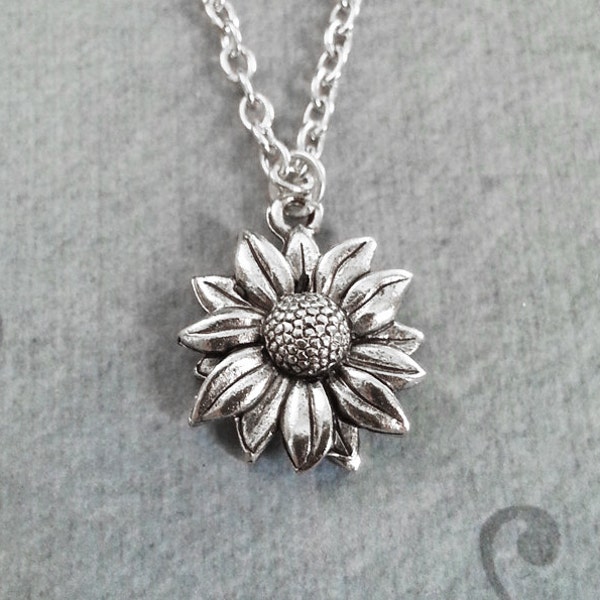 Sunflower Necklace SMALL Sunflower Jewelry Sunflower Pendant Silver Sunflower Charm Flower Necklace Bridesmaid Necklace Flower Girl Gift