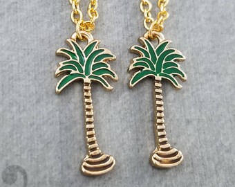 Palm Tree Necklace SET of 2 Palm Tree Charm Necklaces Beach Jewelry Tropical Jewelry Pendant Necklace Friendship Jewelry Friendship Necklace