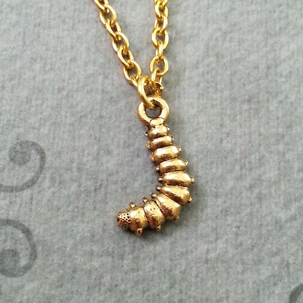 Worm Necklace VERY SMALL Worm Jewelry Caterpillar Necklace Worm Charm Necklace Worm Pendant Necklace Caterpillar Jewelry Insect Necklace Bug