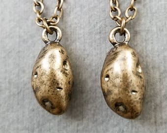 Potato Necklace SET of 2 SMALL Russet Potato Charm Necklaces Bronze Potato Pendant Necklace Best Friend Necklace Friends Friendship Jewelry