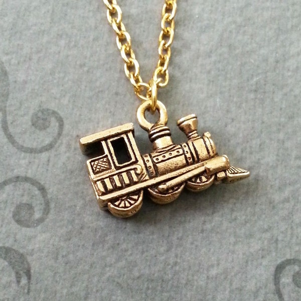 Train Necklace SMALL Gold Train Jewelry Model Train Gift Locomotive Necklace Long Distance Relationship Necklace Father's Day Dad Necklace