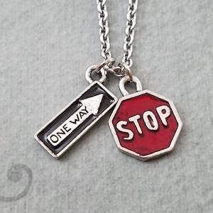 Stop Sign Necklace SMALL Red Stop Sign Charm Street Sign Driving Necklace New Driver Gift Driving Instructor Gift One Way Pendant Necklace