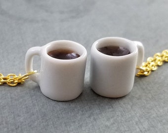 Coffee Necklace SET of 2 SMALL Cup of Coffee Cup Charm Necklaces Mug Pendant Friendship Necklace Best Friends Gift Friendship Jewelry Sister