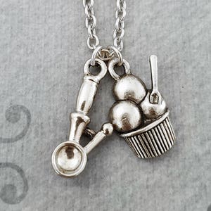 Ice Cream Necklace SMALL Ice Cream Charm Necklace Scoop Necklace Bowl of Ice Cream Pendant Necklace Ice Cream Shop Teenage Girl Jewelry Gift