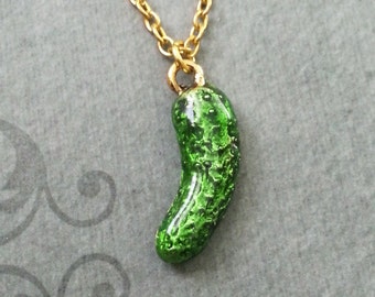 Pickle Necklace VERY SMALL Pickle Jewelry Green Pickle Charm Necklace Enamel Pickle Pendant Necklace Food Necklace Food Jewelry Pickle Gift