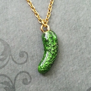 Pickle Necklace VERY SMALL Pickle Jewelry Green Pickle Charm Necklace Enamel Pickle Pendant Necklace Food Necklace Food Jewelry Pickle Gift