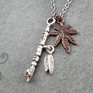 Peace Pipe Necklace SMALL Ceremonial Pipe Necklace Tobacco Pipe Charm Necklace Pot Leaf Necklace Marijuana Necklace Stoner Gift Weed Jewelry