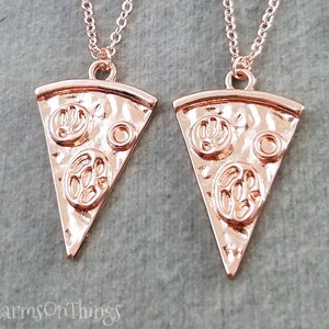 Pizza Necklace SET of 2 Pepperoni Pizza Necklaces Rose Gold Pizza Slice Charm Pendant Necklace Best Friend Necklace Friendship Jewelry Gift