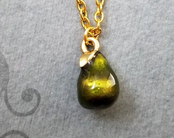 Pear Necklace VERY SMALL Green Pear Charm Pear Jewelry Pear Pendant Necklace Fruit Necklace Fruit Jewelry Food Necklace Food Jewelry Gift