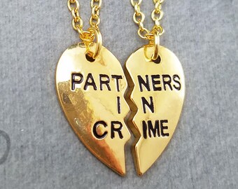 Partners in Crime Necklace SET of 2 Split Heart Necklaces Friendship Necklaces Sisters Jewelry Best Friend Necklace Friendship Jewelry Gift