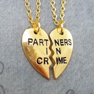 Partners in Crime Necklace SET of 2 Split Heart Necklaces Friendship Necklaces Sisters Jewelry Best Friend Necklace Friendship Jewelry Gift