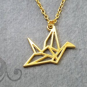 Paper Crane Necklace Origami Crane Jewelry Geometric Necklace Geometric Jewelry Japanese Jewelry Crane Charm Necklace Crane Pendant Gift