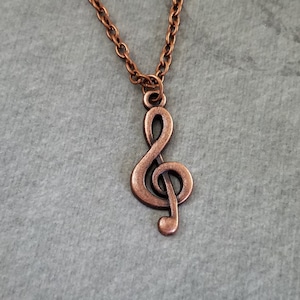 Treble Clef Necklace Treble Clef Charm Necklace Musical Note Sheet Music Note Musician Jewelry Classical Music Gift Copper Necklace Band Kid