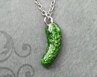 Pickle Necklace VERY SMALL Pickle Jewelry Green Pickle Charm Necklace Enamel Pickle Pendant Necklace Food Necklace Food Jewelry Pickle Gift