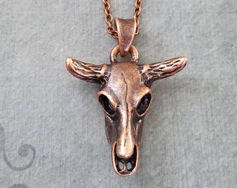 Steer Skull Necklace SMALL Cow Skull Charm Necklace Bull Skull Pendant Necklace Copper Necklace Southwestern Jewelry Longhorn Necklace Gift