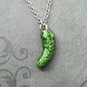 Pickle Necklace VERY SMALL Pickle Jewelry Green Pickle Charm Necklace Enamel Pickle Pendant Necklace Food Necklace Food Jewelry Pickle Gift