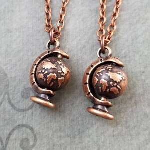 Globe Necklace SET of 2 SMALL Copper Globe Charm Necklaces Best Friend Necklace Friendship Jewelry Travel Jewelry Moving Gift Graduation