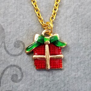 Christmas Present Necklace SMALL Christmas Gift Necklace Wrapped Gift Christmas Necklace Christmas Jewelry Christmas Gift Stocking Stuffer
